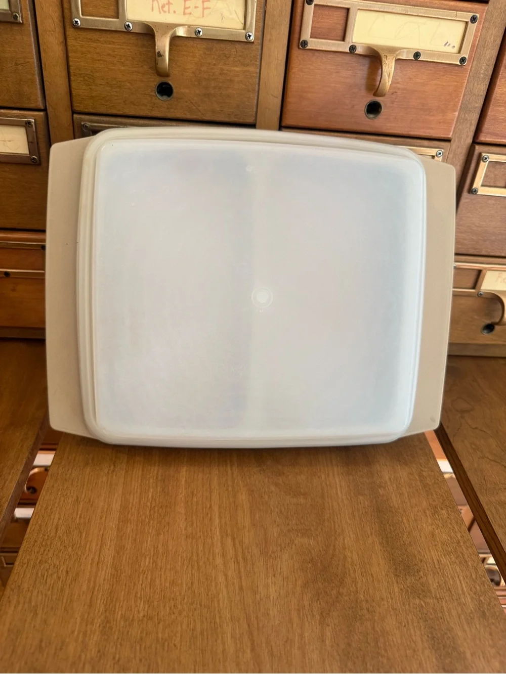 Tupperware Almond Divided Base with White Translucent Lid Food Storage Container